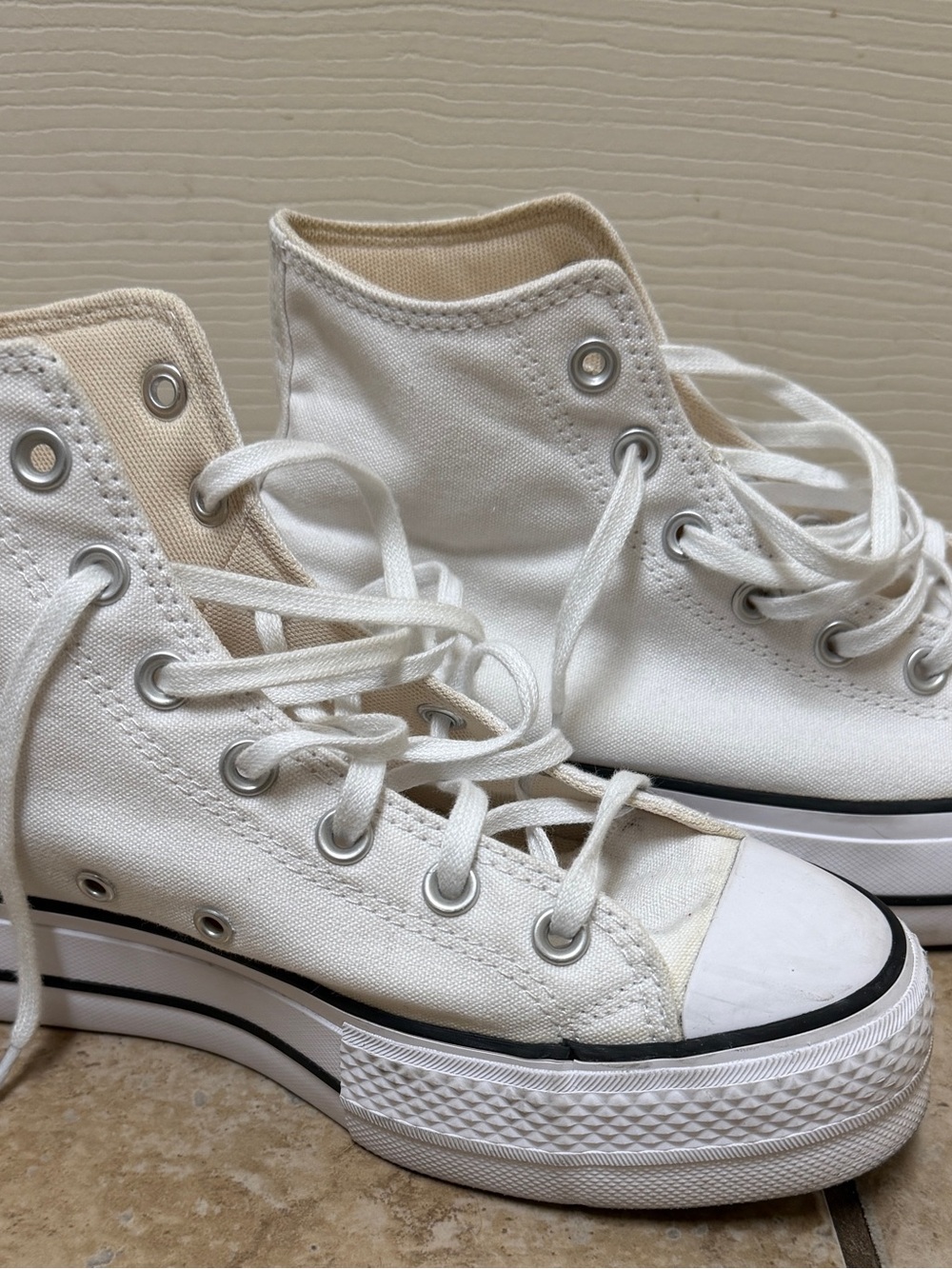 Classic High-Top Platform White Canvas Sneakers - White